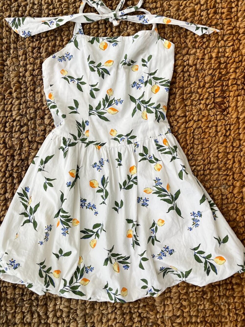 Cotton Lemon Print Ivory Bubble Halter Dress S